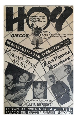 Afiche Retro Discos Orfeon. Heramamitas Nuñez Y Mas 1965