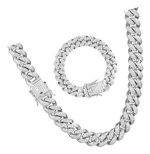 Pulsera Hip Hop, 2 Piezas, Collar De Diamantes De Imitación