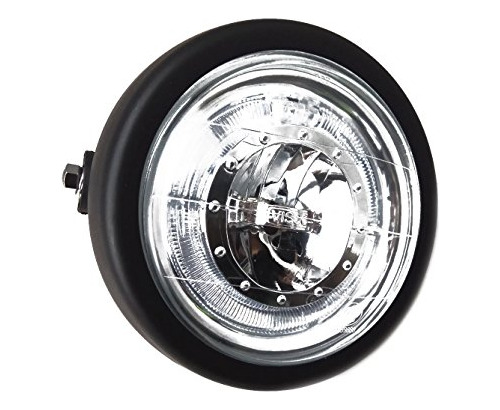 Farol Moto Led 6,5  Retro Negro Halo Bobber