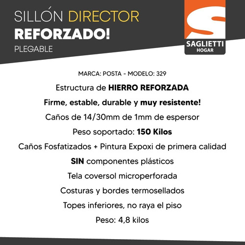Imagen 6 de 10 de Mesa Cuadrada 75x75 + 2 Sillon Director Reforzado 150 Kilos
