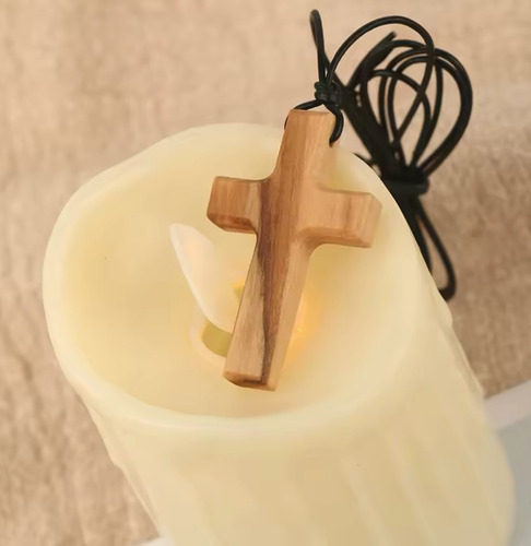 2pz Collar En Forma De Cruz De Madera Olivo Dije Colgante Madera