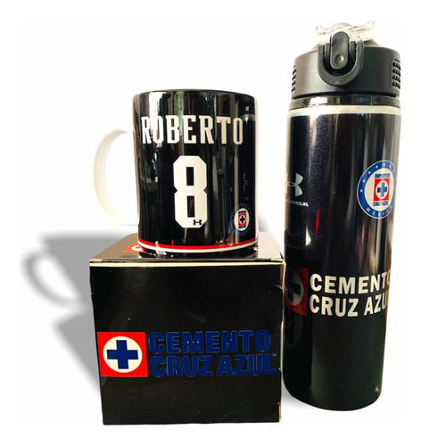 Cilindro De Aluminio + Taza Cruz Azul Personalizado Color Negro