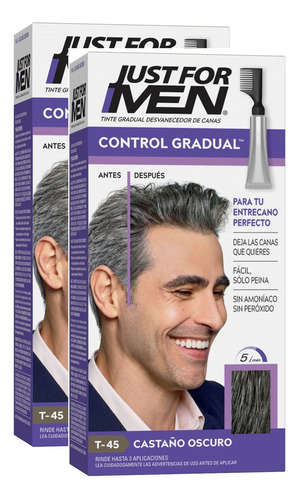  Cubre Canas Just For Men Control Gradual para el cabello Combo X 2 Unidades - Tono Castaño Oscuro - Sin Amoniaco