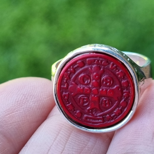 Imagen 4 de 10 de Anillo Plata Resina San Benito Rojo Chico