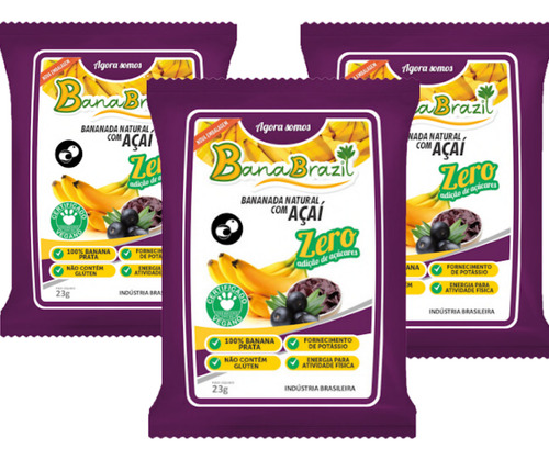 Bananinha Cremosa 100% Banana Com Açaí 03 Pacotes De 230g