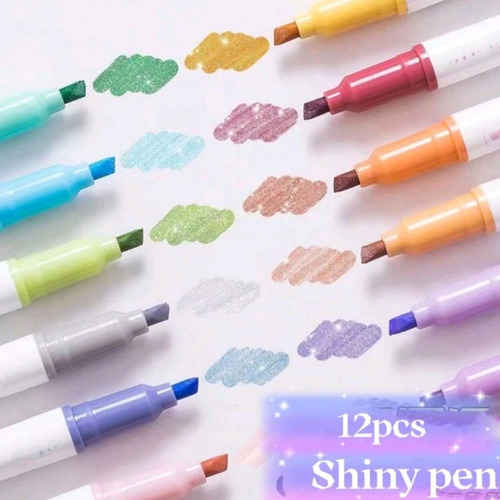 Destacadores Glitters 12 Und Brillitos Pasteles Para Estudio