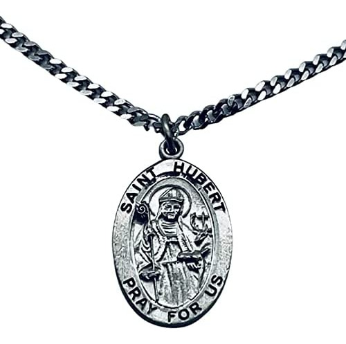 Collar De Medalla De San Huberto Con Bolsa De Regalo Negra