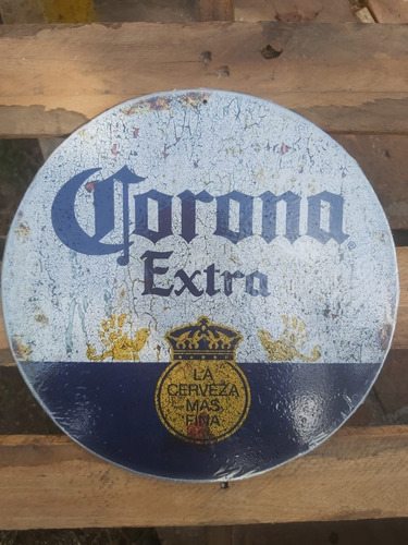 Cartel Chapa Redonda Vintage Cerveza Corona - 40cm Diámetro