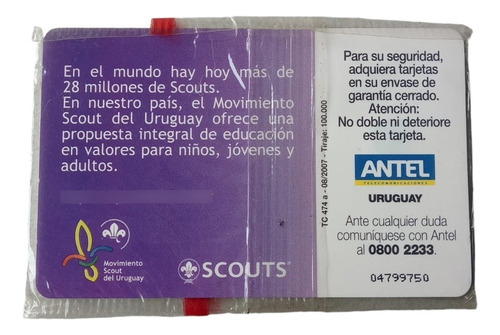 Uruguay Tarjeta Teléfono Antel Año 2007 Conmemorativa Scout