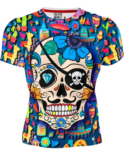 Playera Sublimada Full Print Calavera Skull Pirata Muertos 