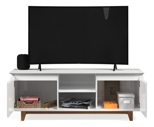 Rack Bancada Flow 2 Portas Estante De Televisão Home Para Quatro Ou Sala - Branco