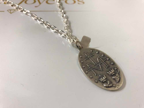 Imagen 5 de 6 de Cadena Y Medalla Virgen Milagrosa Grande, Plata 925. Tuset.