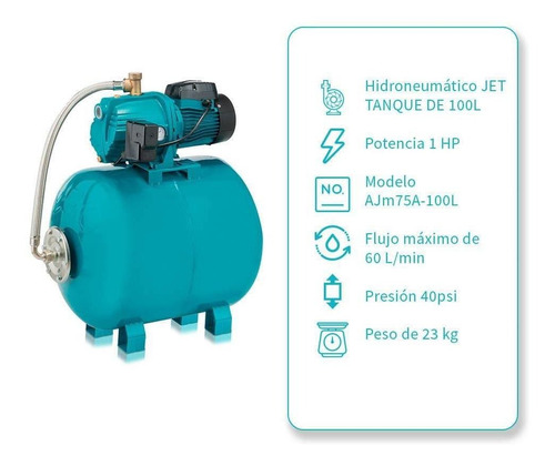 Imagen 3 de 5 de Hidroneumático Bomba Jet 1 Hp Tanque 100 Litros