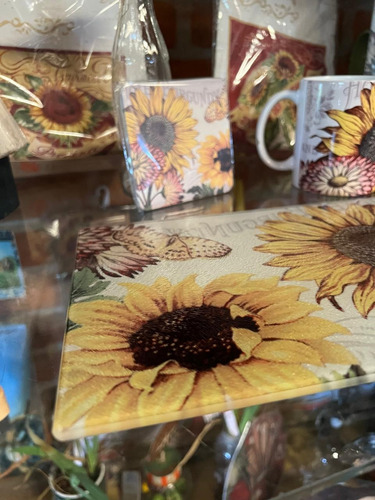 Tabla Para Picar Chica Vidrio Templado Girasoles Girasoles Blanco