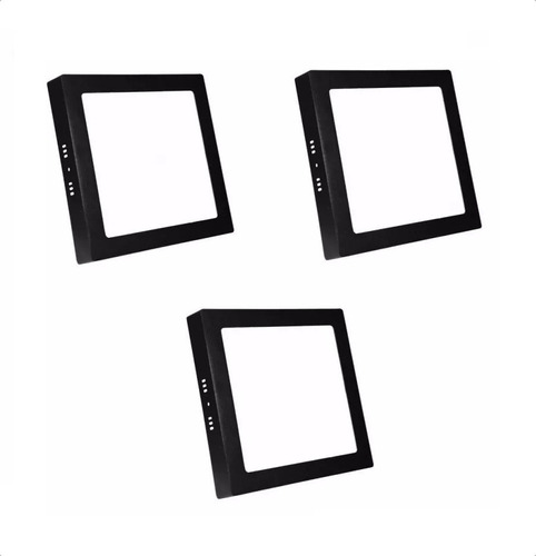 Pack 3 Focos Led Panel Cuadrado Sobrepuesto Negro 24w 220v