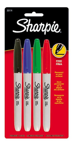 Marcador Permanente Sharpie Ponta Fina 4 Cores Básicas