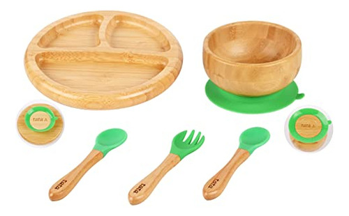 Jgo Plato Y Tazón De Bambú Para Bebés Con Cucharas Y Tenedor