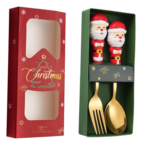 Qa Juego De 2 Tenedores Y Cucharas Navideñas, Papá Noel