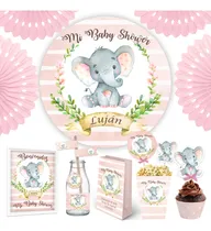 Comprar Kit Imprimible Elefante Bebe Rosa + Banner Fondo Mesa Dulce 