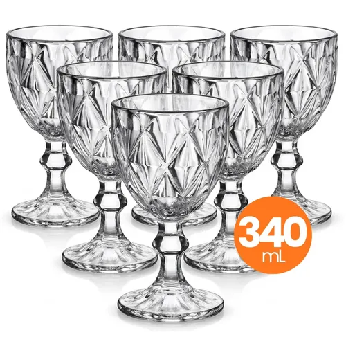 Jogo 6 Taças de Vidro Diamond Cristal 340ml