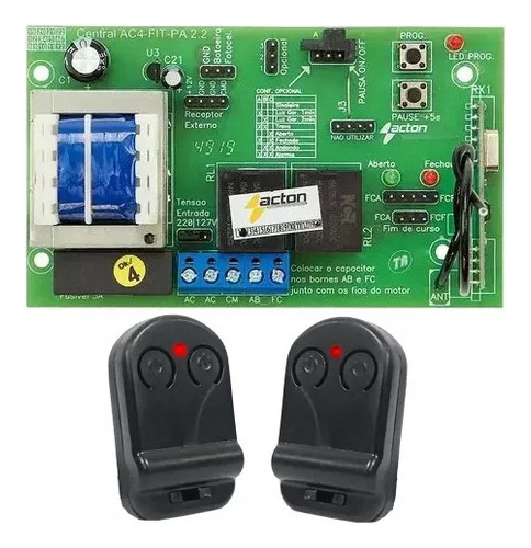 Kit Central Placa Comando Portão Automático E 2 Controles