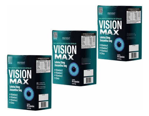 Kit 3 Luteína 20mg + Zeaxantina 3mg Vision Max 180caps Prev Sabor S/ Sabor