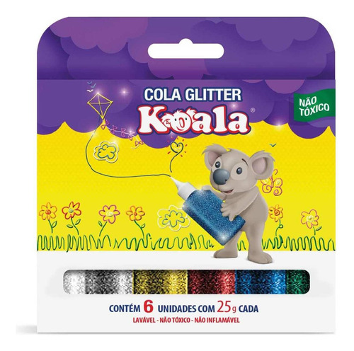 Cola Com Glitter Koala 6 Cores
