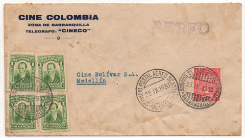 Sobre Correo Aéreo Scadta Cine Colombia Barranquilla 1930