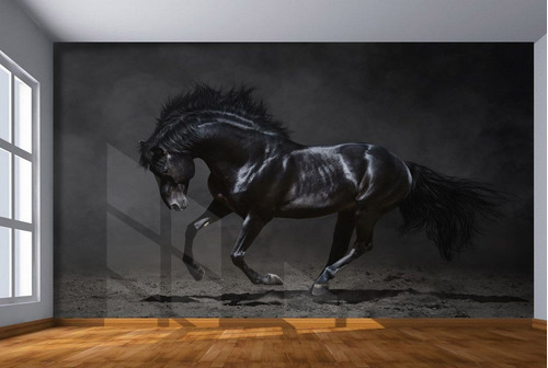 Papel De Parede Cavalo Negro Selvagem 3d M² Anm106