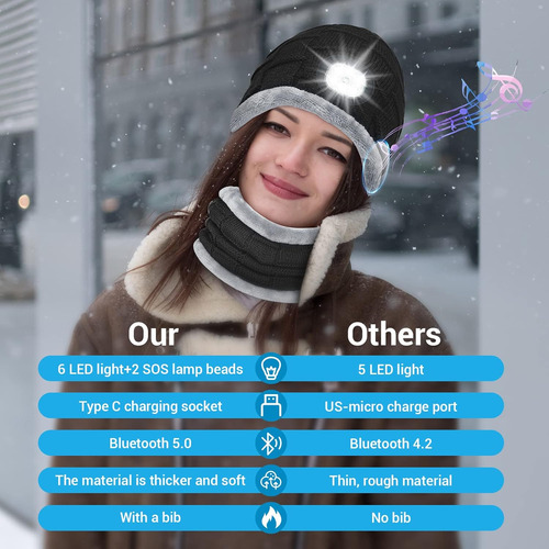 Beanie Bluetooth Sombrero Con Un Juego De Bufanda De Luz Led