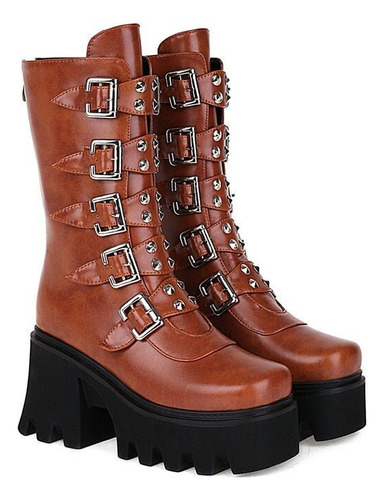 Botas Moteras Casuales Con Suela Gruesa Punk Rock De Inviern