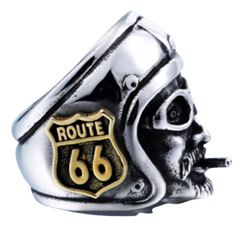 Anel Aço Inox Ouro 18k Original Motociclista Harley Route 66 Caveira Punk Metal Grupo Rota 66 Masculino Lxbr A113