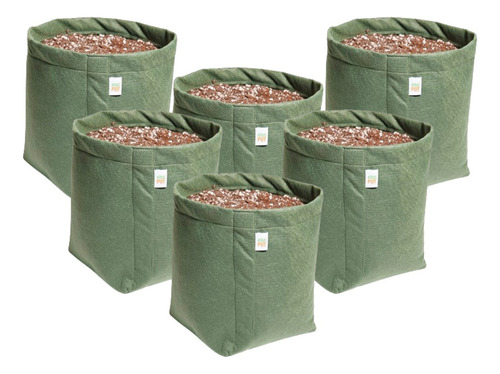 6 Vasos Feltro Plantas 11 Litros Cultivo Indoor King Pot Cor Verde
