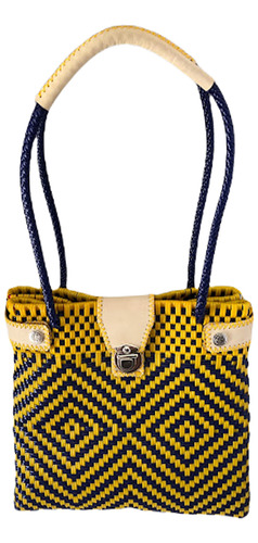 Bolso Mujer Artesanal Tejido A Mano Amarillo Con Azul