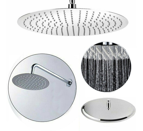 Ducha, Regadera Metálica 30 Cm Redonda Plana, Kit Con Tubo