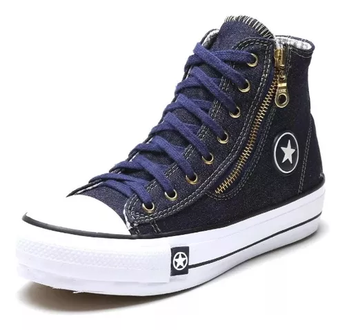 All Star Plataforma Branco com Zíper - Moda Brás