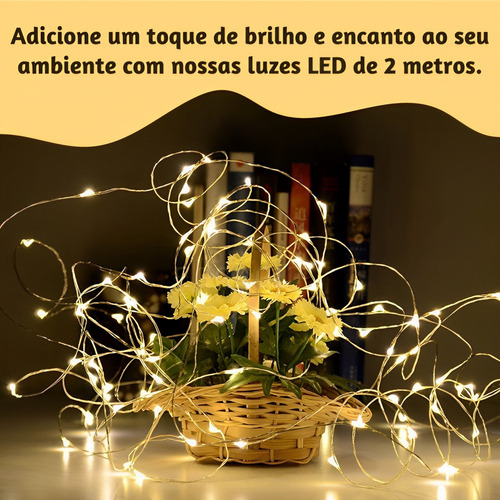 Kit 6 Fio Fada Cordão De Luz 2 Metros 20 Leds Branco Quente
