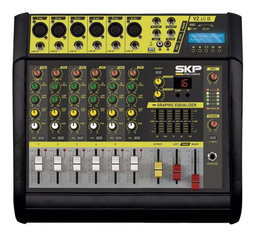 Consola Potenciada 6 Canales Skp Pro Audio Vz-60 Ii Graba