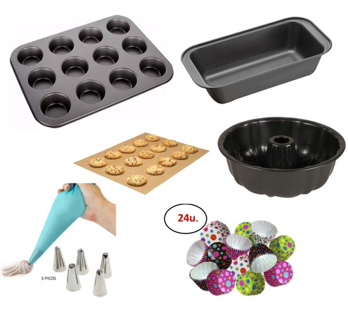 Set Reposteria Muffins Budinera Flanera Teflon Antiadherente