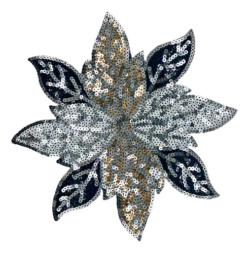 Aplique Bordado De Lentejuelas 960 Flor Otoñal 24cm Plata/oro Lentejuelas