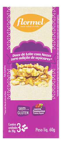 Pack Doce De Leite Com Nozes Flormel Caixa 60g 3 Unidades