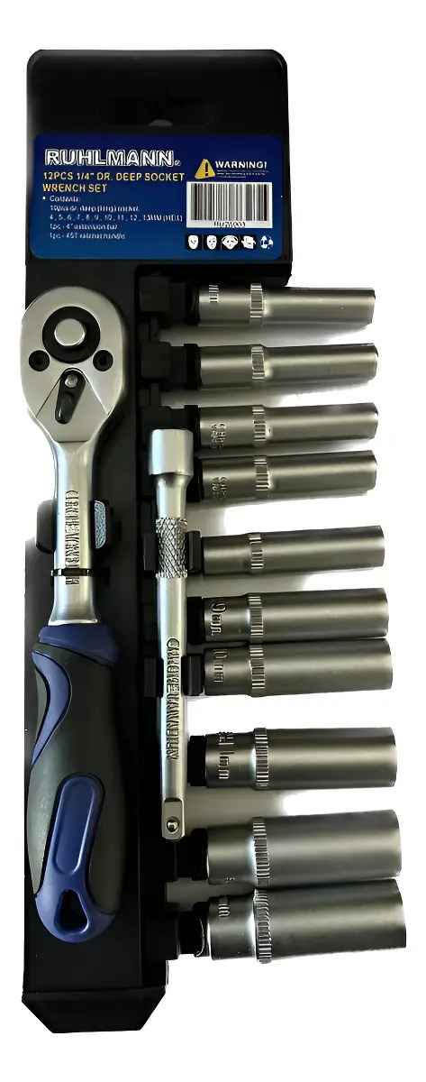 Juego Tubos Largos 1/4 Llave Crique Alargue 12pc Ruhlmann Azul