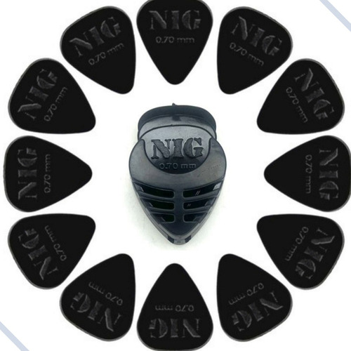Kit C/ 12 Palhetas P/ Guitarra Violão 0.70mm + Porta Palheta