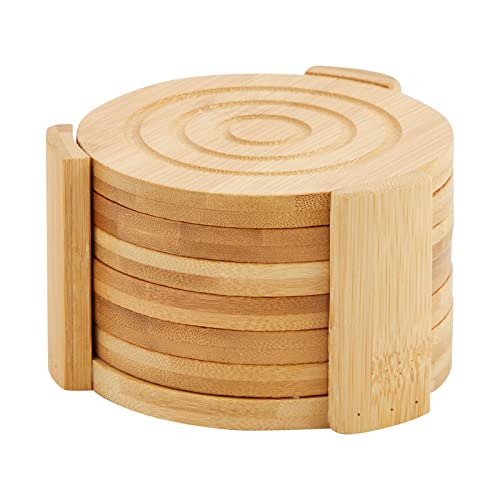 Juego De 6 Posavasos De Madera De Bambú Soporte Mesa D...