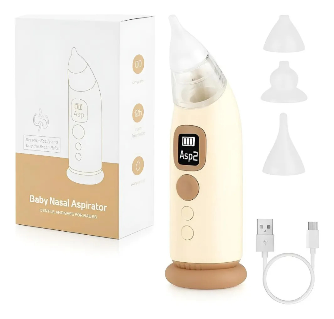 Aspirador Nasal Elétrico para Bebês, Limpeza de Nariz e Ouvido com 3 Pontas de Silicone