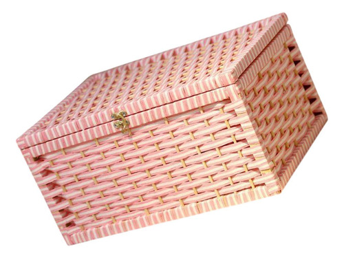 Cesta De Armazenamento Com Tampa Organizadora Caixa Rosa