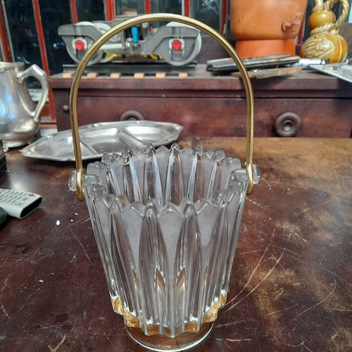 Imagem 3 de 10 de Balde De Gelo Cristal Grosso E Folheado A Ouro, Antigo