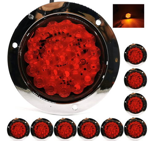 10 Pcs Plafón 24 Led Redondo Alta Baja Estrobo Cromo 12-24v