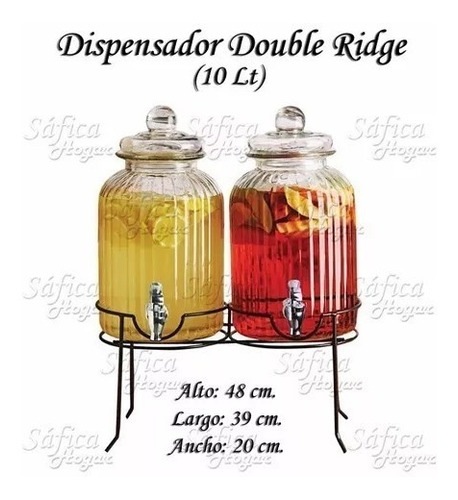 Dispensador De Vidrio Double Ridge /bebida 10 Lt C/rack