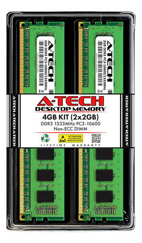 A-tech Ram 4gb Kit (2x2gb) Ddr3 1333 Mhz Pc3-10600 Dimm -...